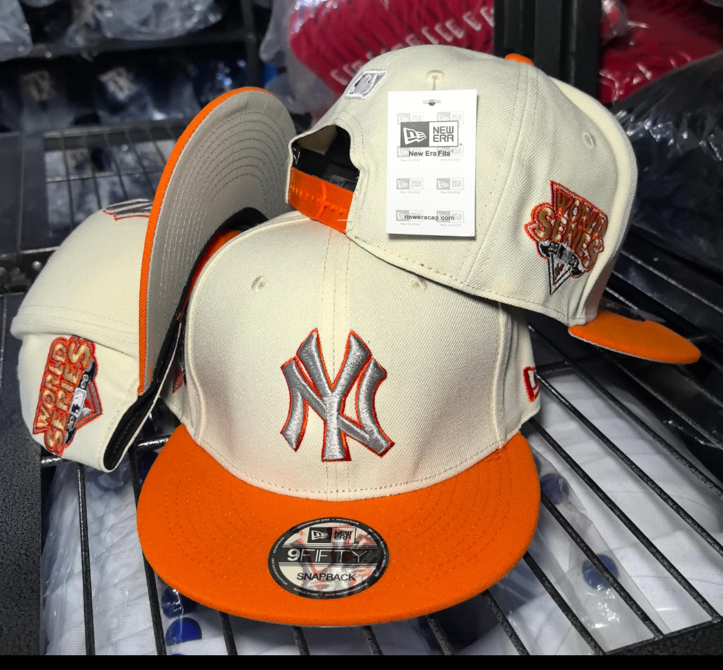 New York Yankees Snapback With World Series Side Patch- Cream/Orange